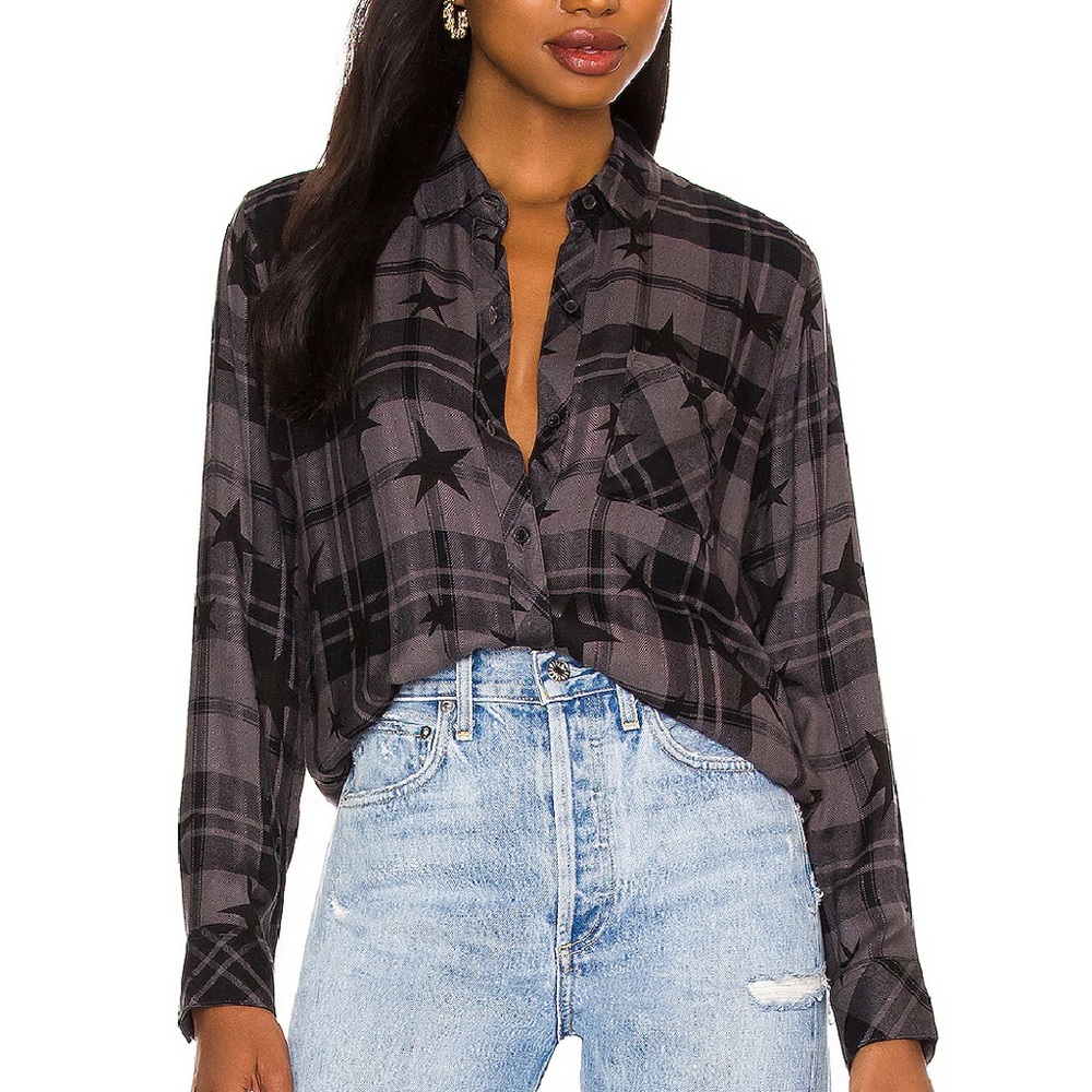 Rails Black and Gray Plaid Button Down Shirt Size S